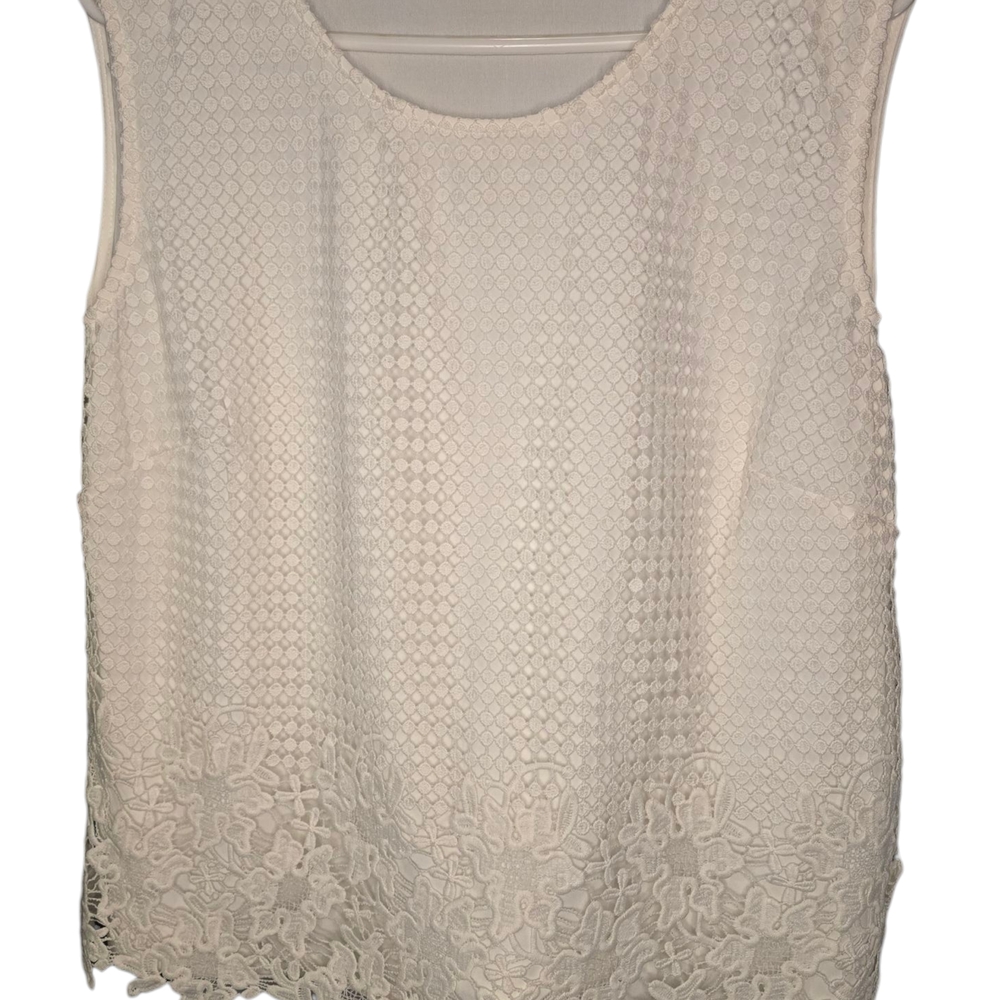 Allison Daley White Embellished Lace Sleeveless Tank Top
